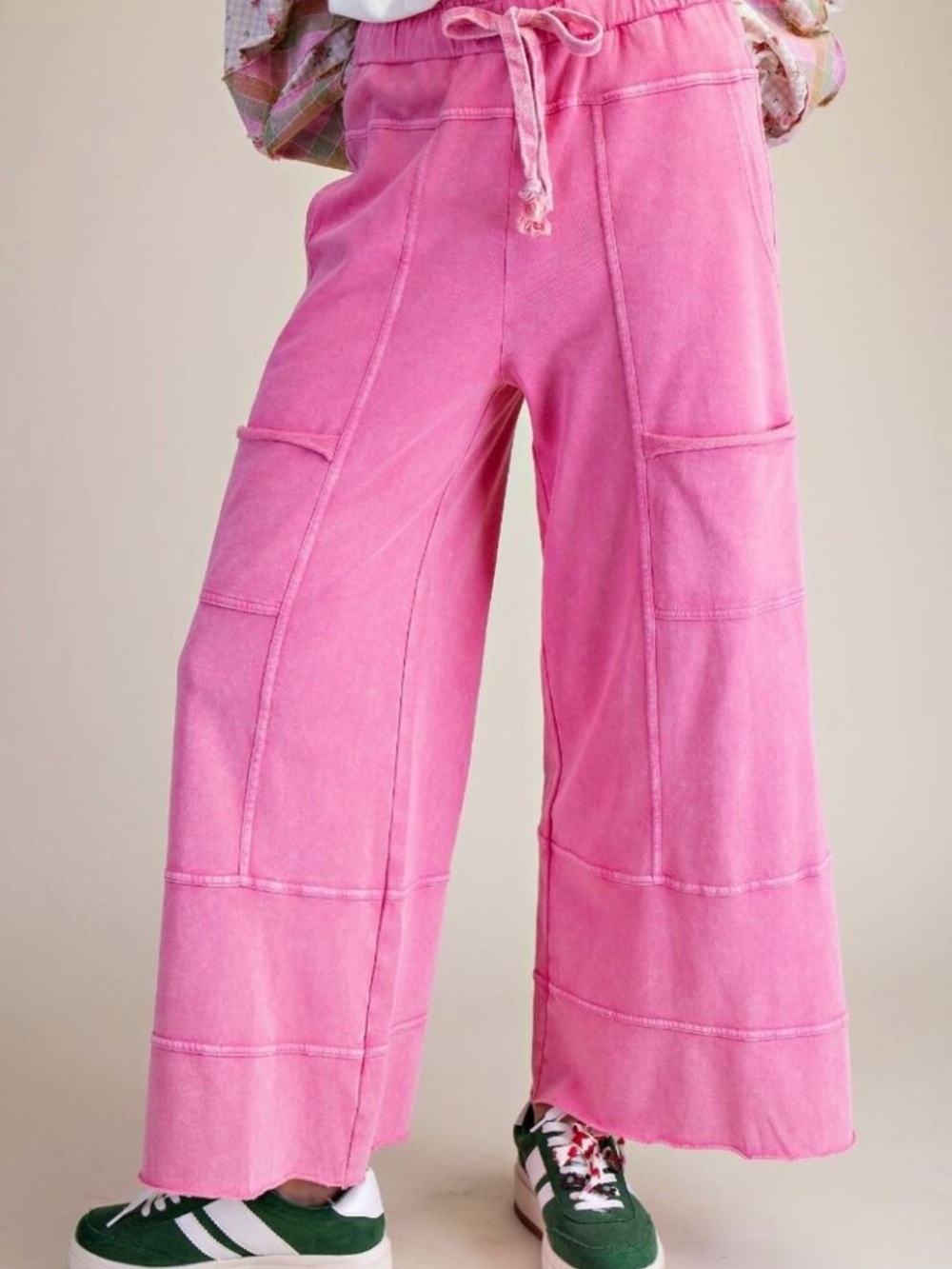 EASEL Pink Wide-Leg Drawstring Patch-Pocket Pants - Picture 2 of 3